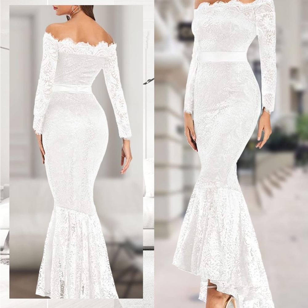 Elegant White Lace Off-Shoulder Dress XL sz 16-18 prom